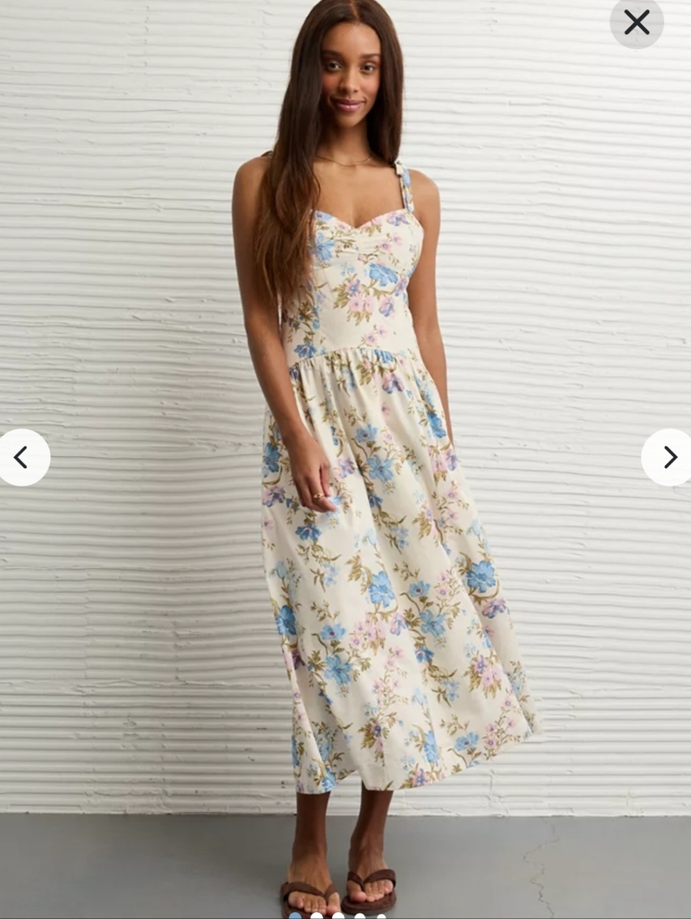 American Eagle Outfitters Cream Floral Spaghetti Strap Dress
